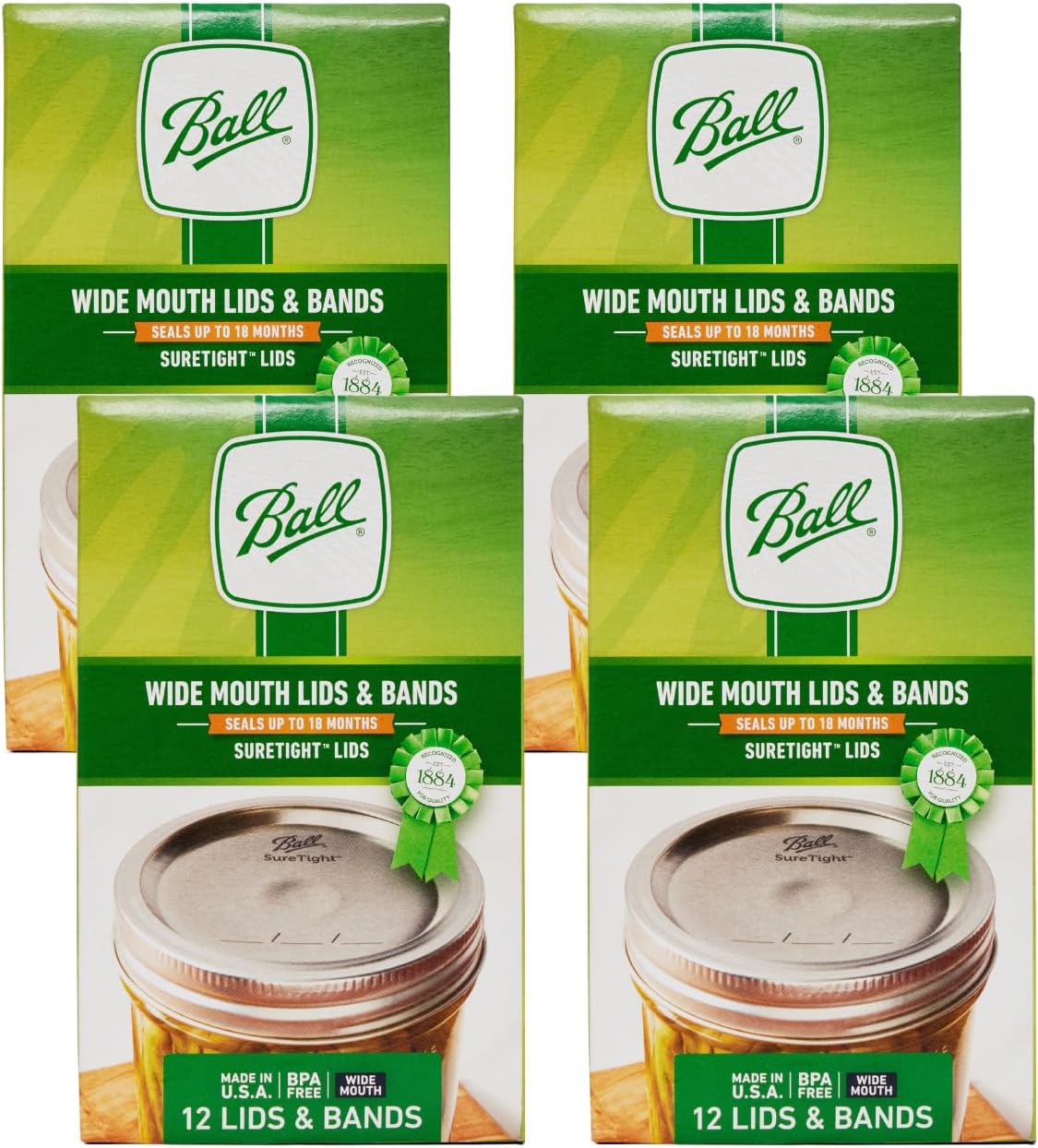 Ball Mason Jar Lids with Bands, Wide Mouth, 12 CT (Pack of 4)