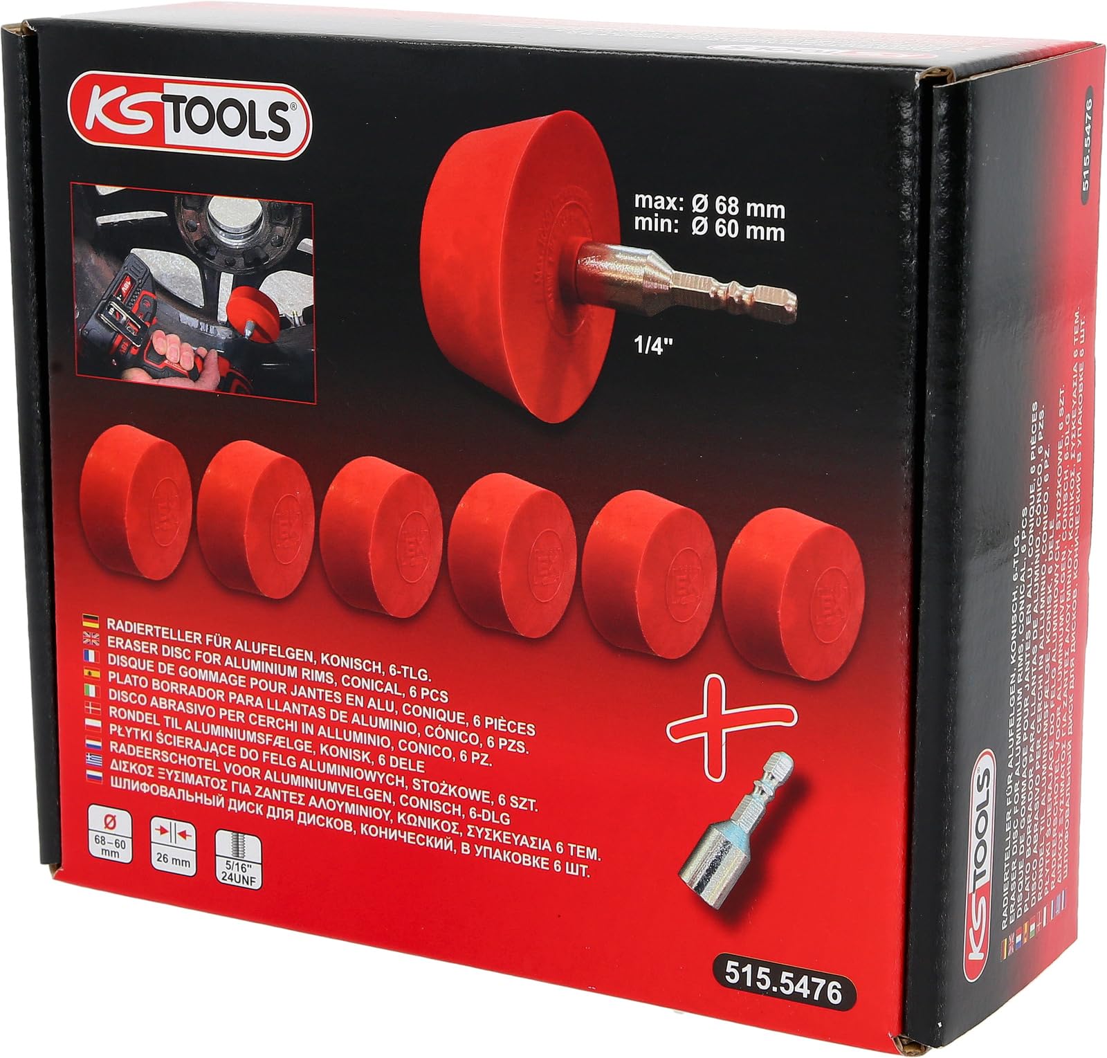 KS Tools 515.5476 Radierteller für Alufelgen, konisch, 6er Pack