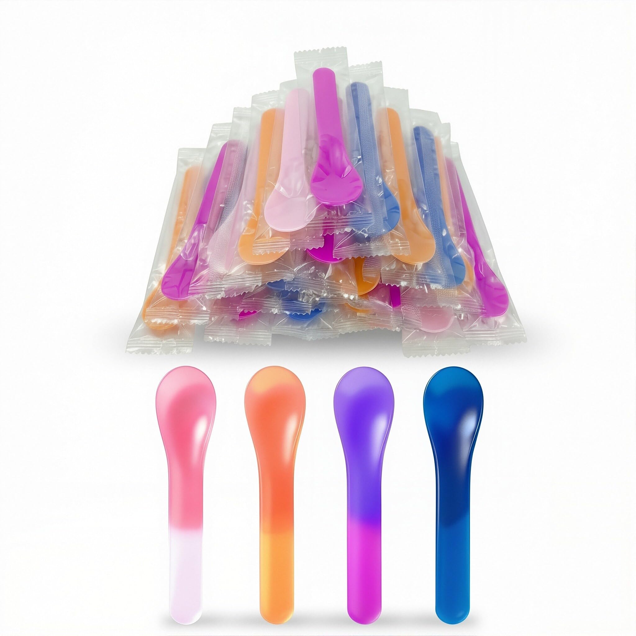 28 Pack Color Changing Ice Cream Spoons, 5.15 Inch Break-Resistant Plastic Spoons, Individually Wrapped - Captivating Temperature Sensitive Utensils for Meal Prep Containers & Outdoor Dining