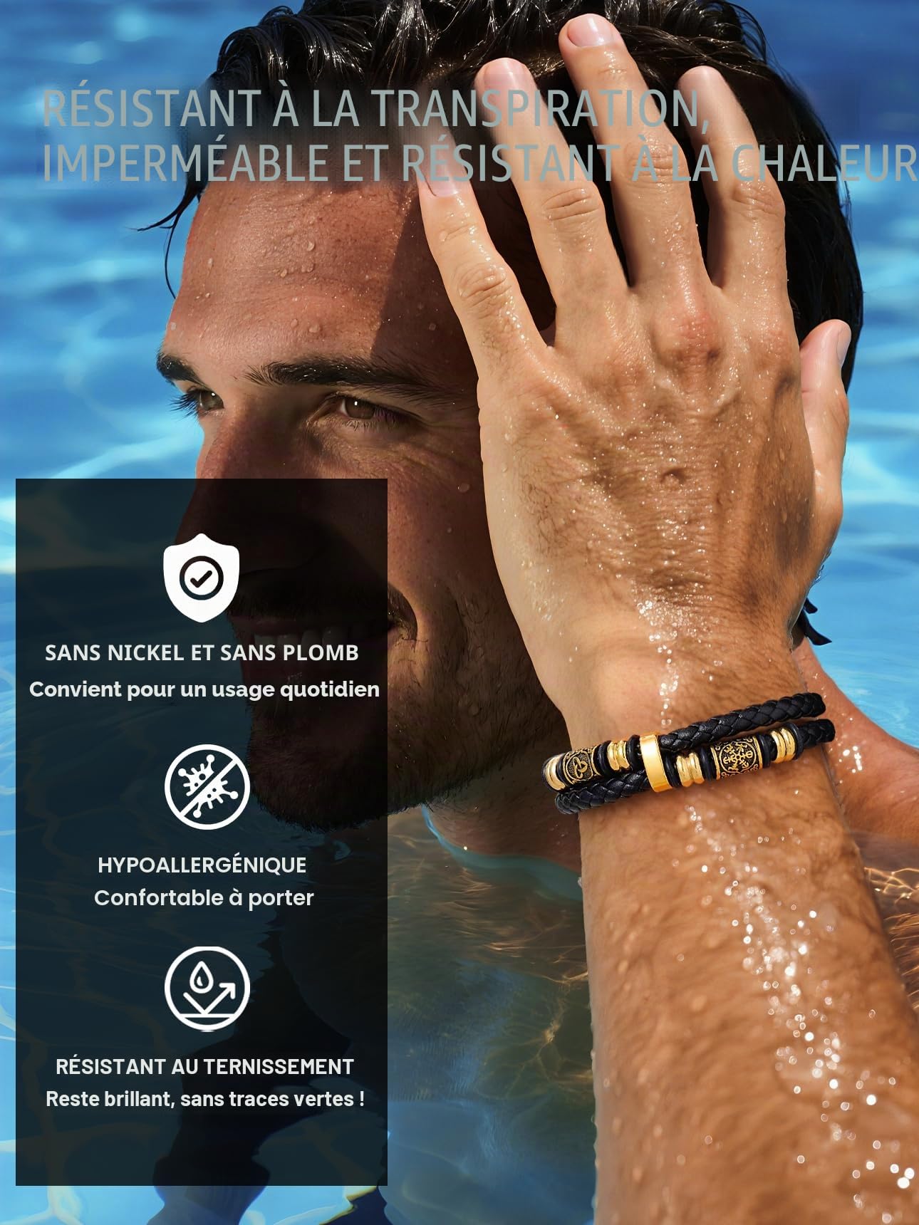 Bestyle Bracelet Homme en Cuir Tressé PU Fermoir Magnétique Taille 17-23cm