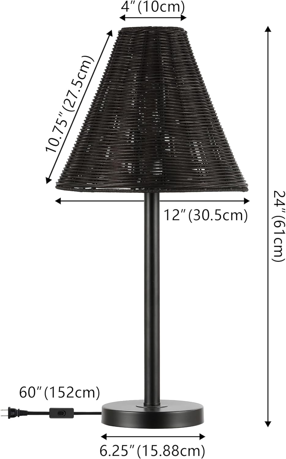 SAFAVIEH Lighting Collection Ricki Black Rattan 24-inch Table Lamp (LED Bulb Included)