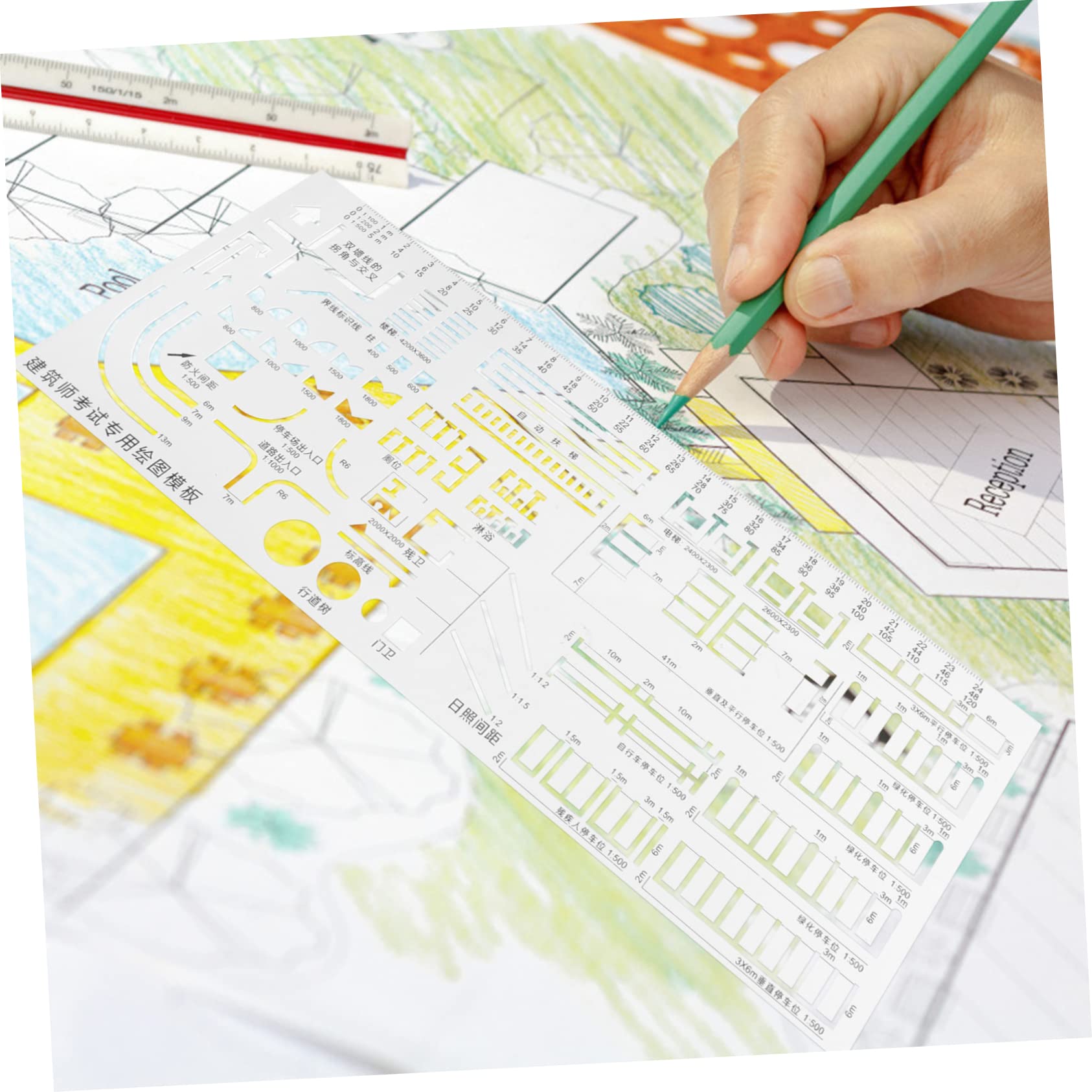 2piezas Regla De Dibujo Geométrica De Plástico Plantilla Para Arquitectura y Diseño Herramienta De Medición Para Estudiantes y Profesionales Para Planificación De Casas y