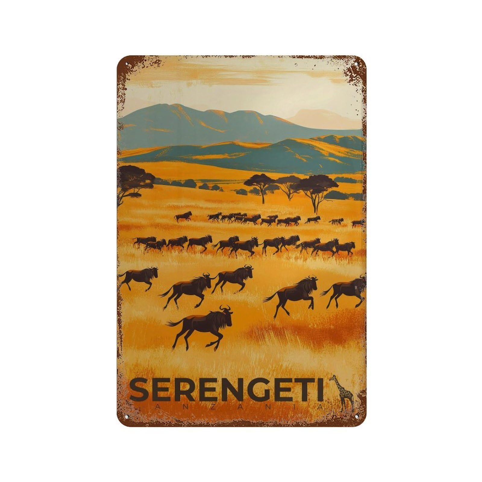 xiaoxiaoshen Serengeti Wildebeest Migration Wall Decor Art Metal Tin Poster Modern Home Decor Art Home Bar Shop Decorations Vintage Sign 30x20cm