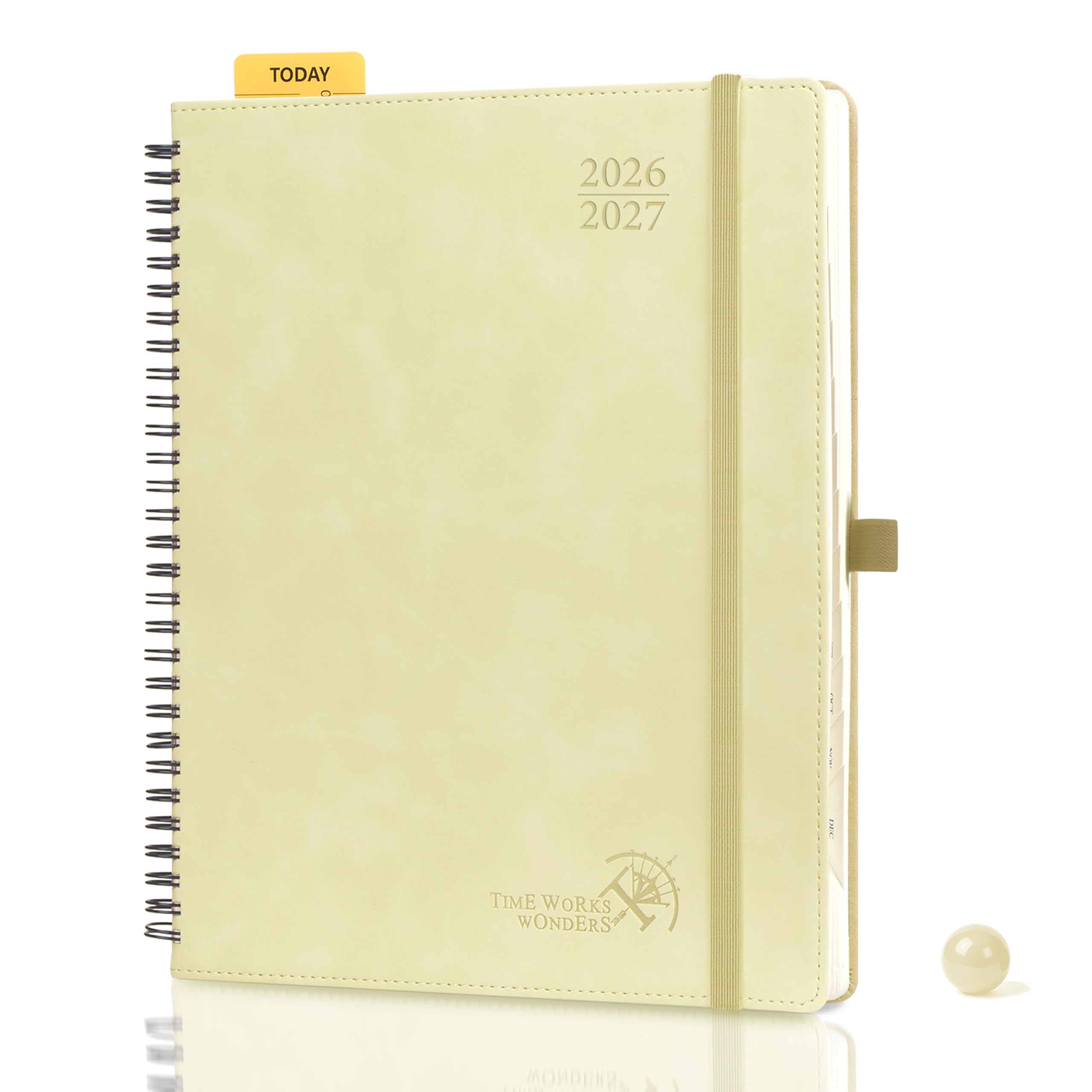POPRUN Monthly Planner 2026-2027 26.5x21.5cm (18-Month: Jul'26 - Dec'27) Academic Diary Month to View only Spiral Soft Cover, Sunday Start, Monthly Tab(Beige) — image 1