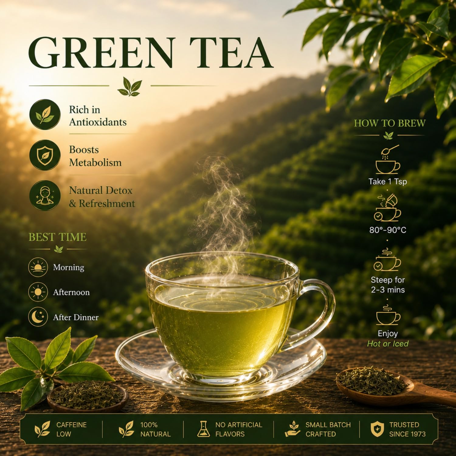 HEILAND Premium Green Tea With Lavender & Orange Peel Natural Herbal Blend For Relaxation & Wellness Premium Loose Leaf, Non Caffeinated, Caffeine Free,Non Gmo, Gluten Free 100 Gram