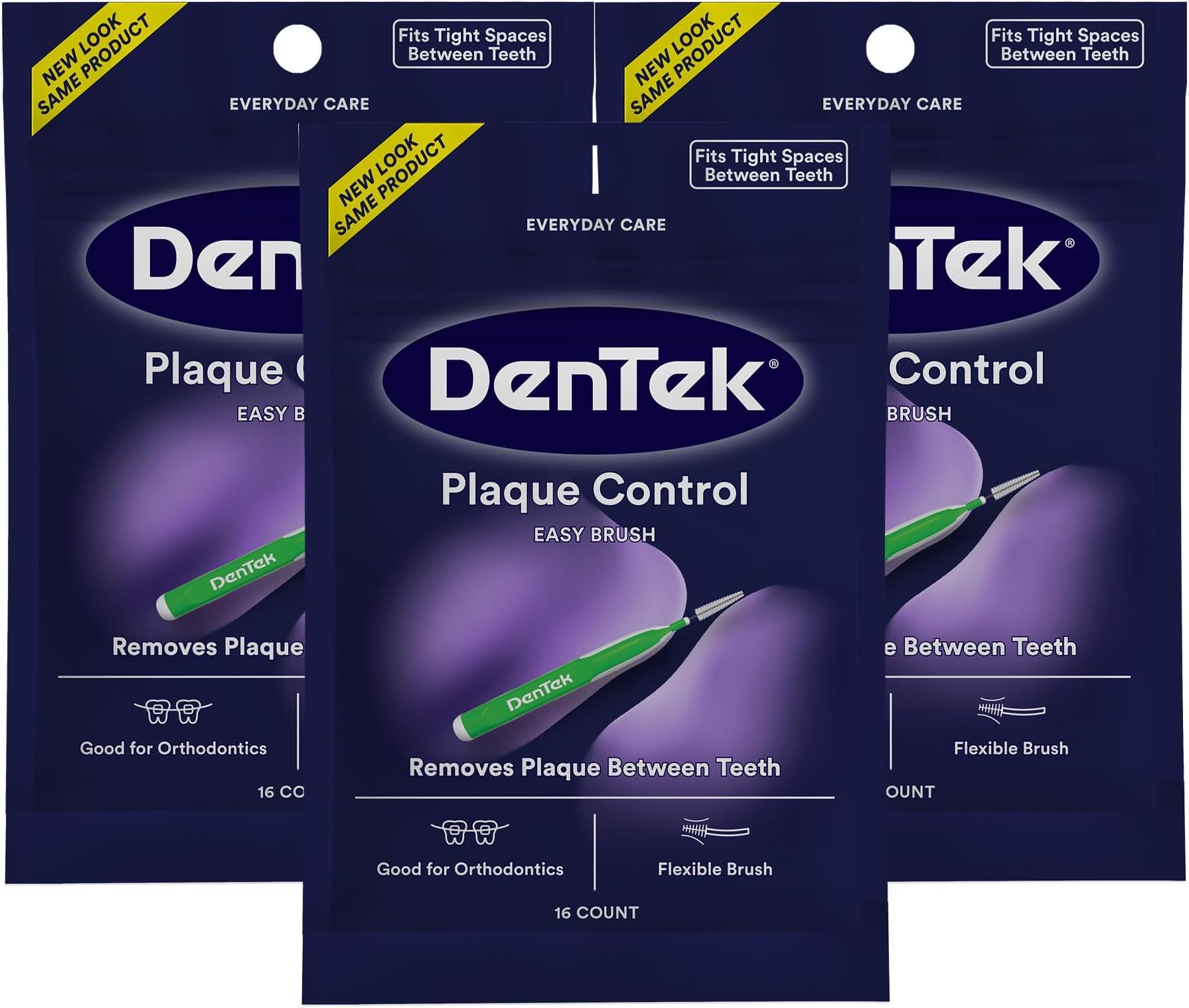 DenTek Plaque Control, Interdental Brushes for Cleaning Between Teeth, Safe for Braces &amp; Dental Work, 16 Count, Pack of 36