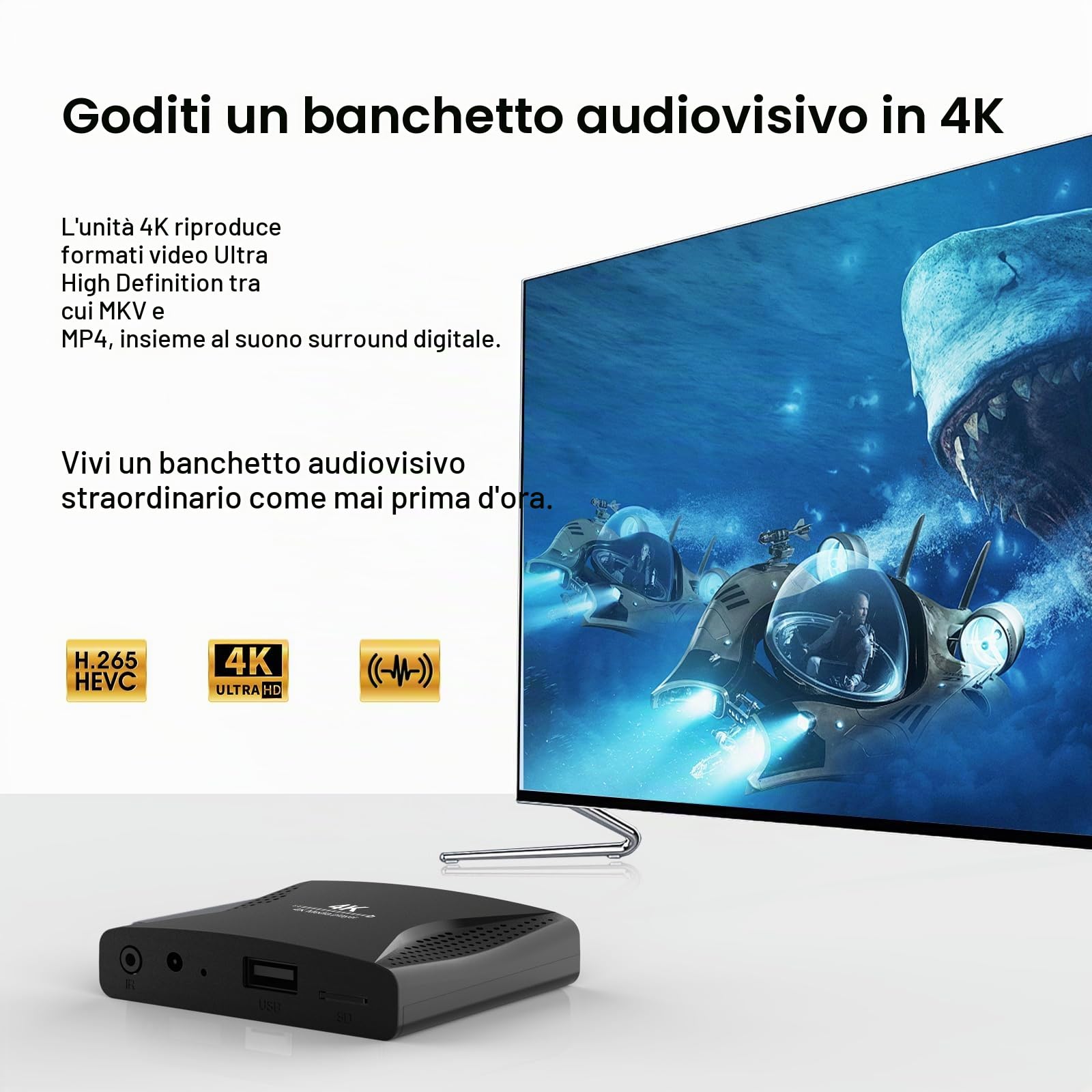 ZUMKUNM Lettore multimediale digitale 4K UHD e 1080P per unità USB e schede MicroSD, Digital Signage, H.265/HEVC H.264/AVC MP4 MKV Video MP3 Music JPG Photos,4K HDMI,Analogico AV,Auto Play and Resume