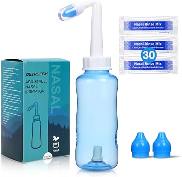 Deepdeem Neti Pot Sinus Rinse Kit 300ml Wash Bottle & 30 Saline Packets