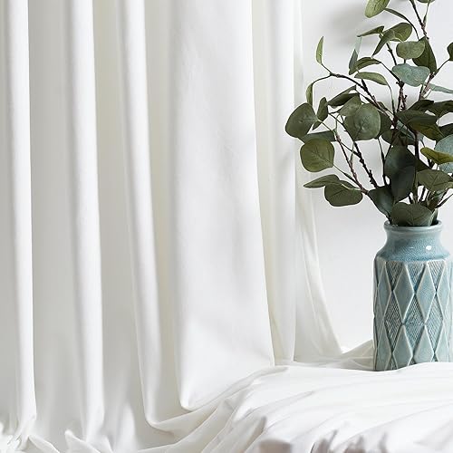 Miniatura 2 de Lazzzy Cortinas de terciopelo blanco de 90 pulgadas de largo para sala de estar, dormitorio, filtrado de luz, aislamiento térmico, cortinas de