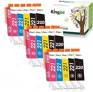 Kingjet Compatible for Canon 220 221 Ink Cartridges, Replacement for Canon PGI-220 PGI220 CLI-221 CLI221 Work with PIXMA MP560 MP620 MP620B MP640 MP980 MP990 MX860 IP3600 IP4600 IP4700, 15 Pack