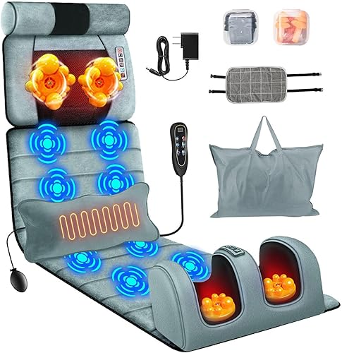 Miniatura 14 de Tapete de Masaje de Cuerpo Completo con Calor y Almohada de Masaje Shiatsu Movible para Cuello y Espalda, Almohadilla de Masaje con Almohada