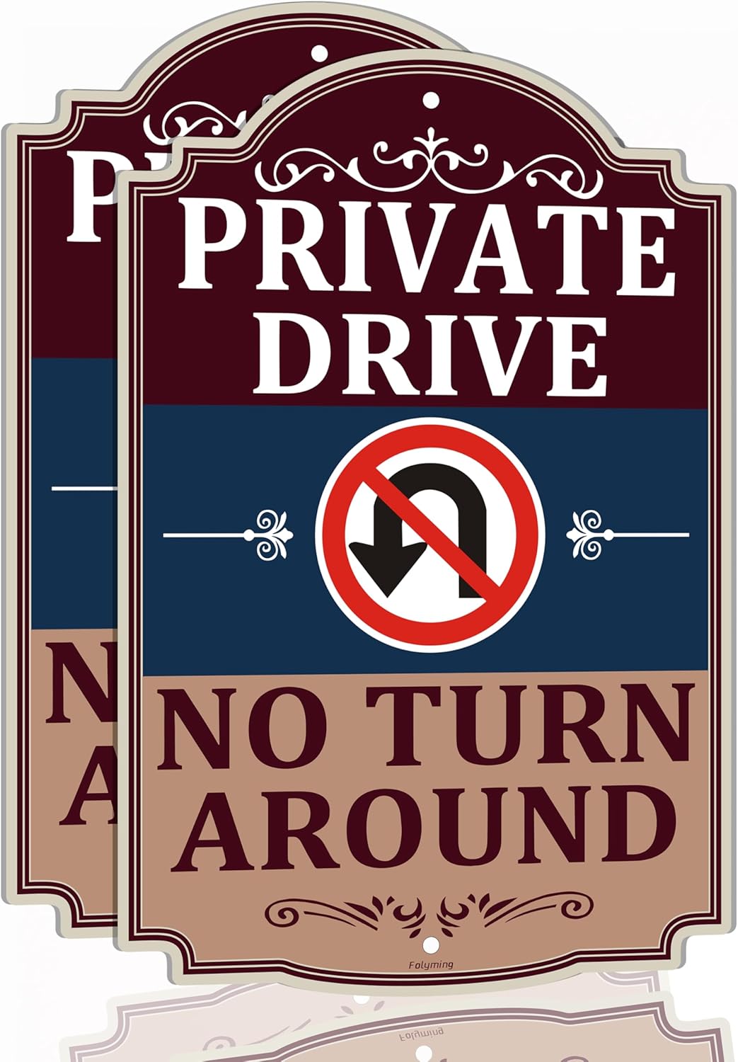 2 Pack Private Drive No Turn Around Sign with No U-Turn Symbol 18 x 12 Inches Metal Reflective Sturdy Rust Aluminum Waterproof Easy to Install