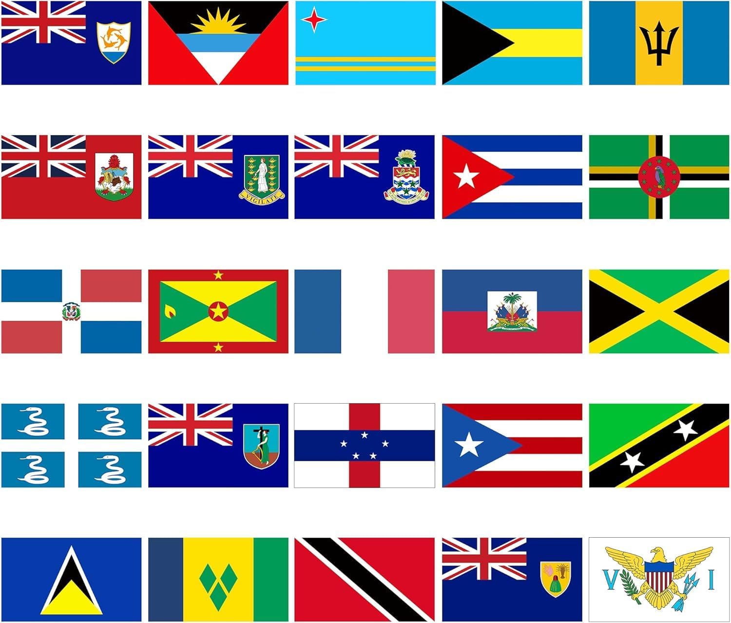 Caribbean Islands 3x5' Flag Set of 25 Country Polyester Flags Special 25 Set Double Stitched Fade Resistant Premium Quality Banner