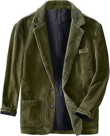 Mens Corduroy Blazer Single Breasted Notch Lapel Soft Construction Business Suit Jacket