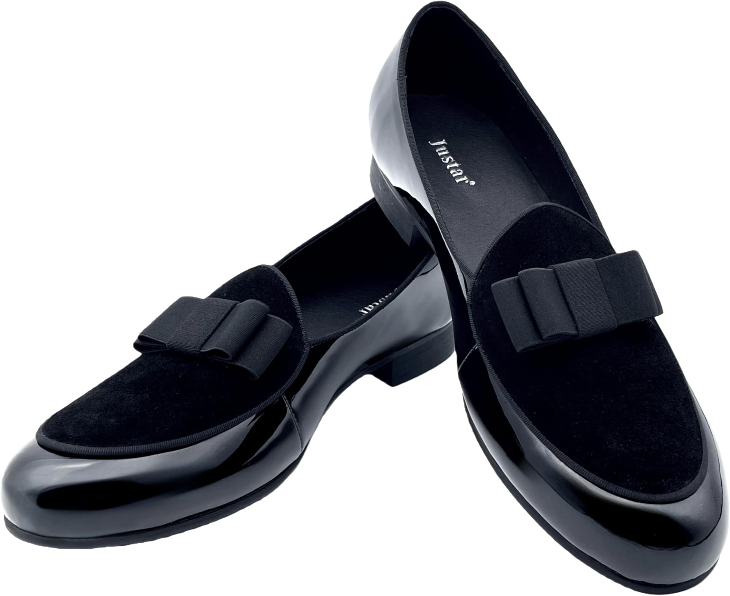 Men's Leather Loafers Formal Dress Shoes Banquet with Bowtie Flats Slip-On Smoking Slippers Black Brown, Black, 11