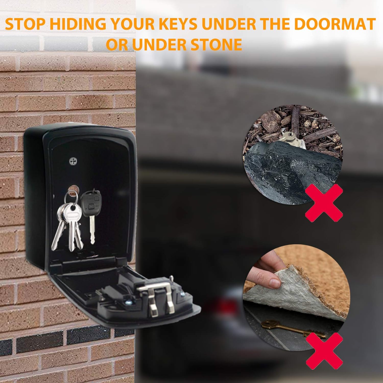 SPIKA Lock Box for House Key Wall Mount Waterproof Key Lock Box for Outside Hide a Key Outdoor Large Storage 4 Digit