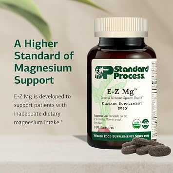 Standard Process E-Z Mg - Central Nervous System Health Supplement - Contains Magnesium, Iron & Vitamin K1 - Aids Sleep Pathways - Gluten-Free, Non-Dairy & Non-Soy - 180 Tablets (30 Servings)