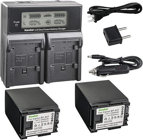 Kastar Cargador rápido dual LCD y 2 baterías para Canon BP-827 y VIXIA HF G10, G20, M30, M31, M32, M40, M41, S10, S11, S20, S21, S30, S100, S200,