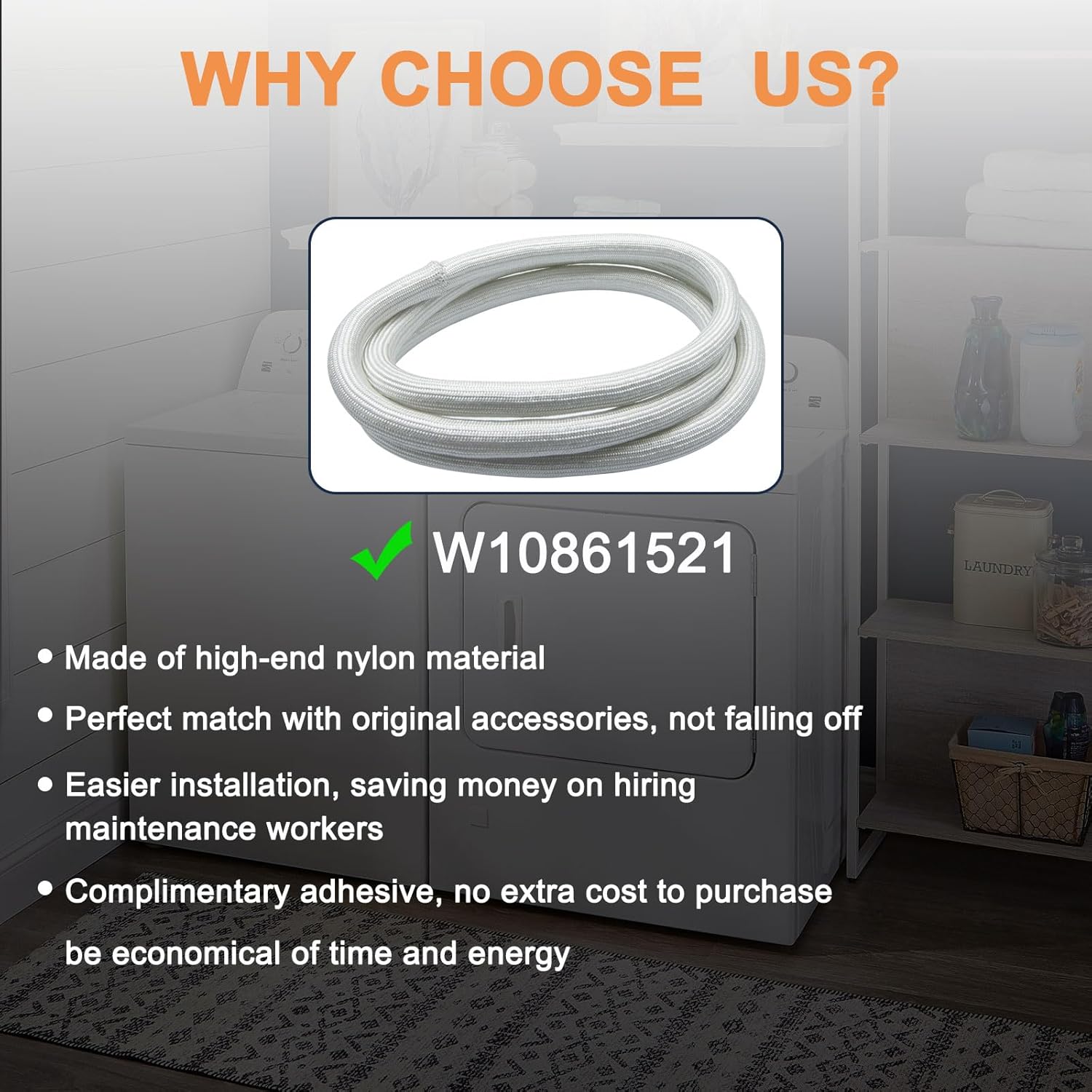 REEPLAR W10861521 Dryer Door Seal with Adhesive, Black Rubber, Compatible with Crosley, Amana, Maytag, Kenmore and Whirlpool Dryers