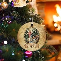 Vista 3 de Two-Side Printed Retro Christmas Theme Ceramic Christmas Ornament, Novelty for Family Friends Kids, Vintage Christmas Keepsake Pendants