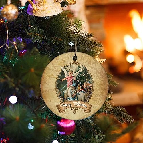 Miniatura 3 de Two-Side Printed Retro Christmas Theme Ceramic Christmas Ornament Novelty for Family Friends Kids Vintage Christmas Keepsake Pendants