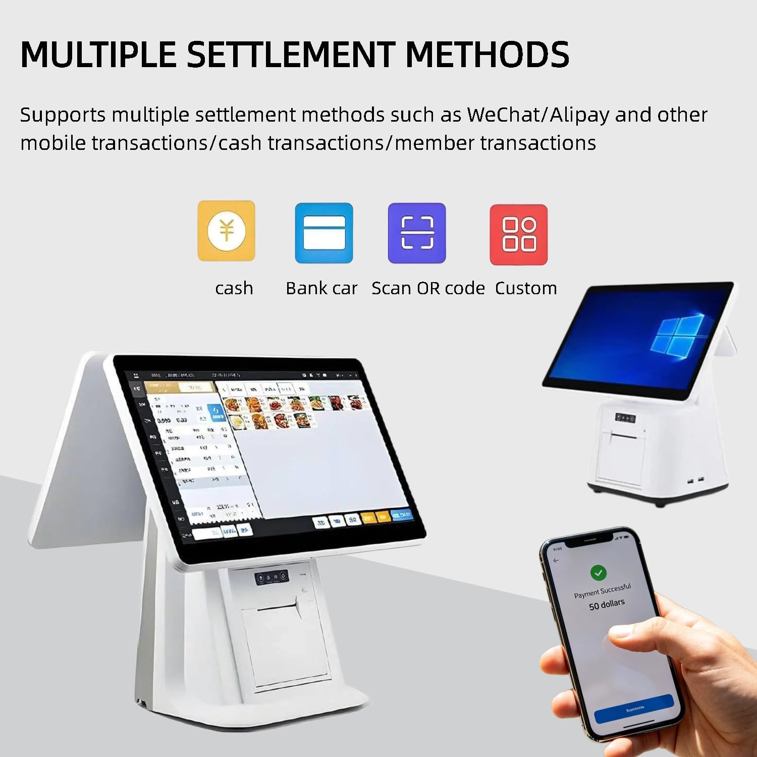 Terminale di pagamento del negozio al dettaglio, macchina POS touch screen con schermo da 15,6 pollici, stampante termica da 58 mm, 8 GB di RAM, SSD da 128 GB per piccole imprese
