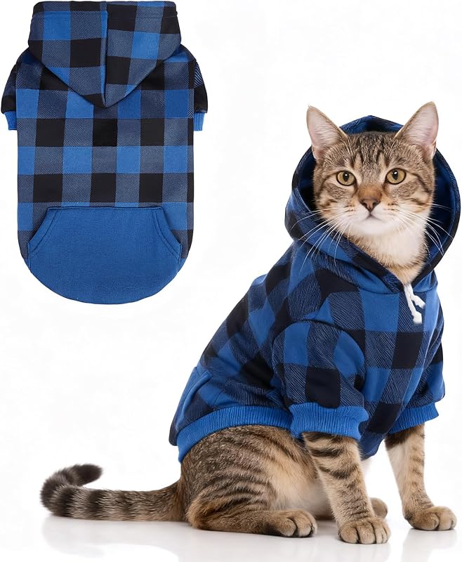 Casaco com Capuz Xadrez para Cães KOOLTAIL com Bolso e Abertura para Guia Azul XS