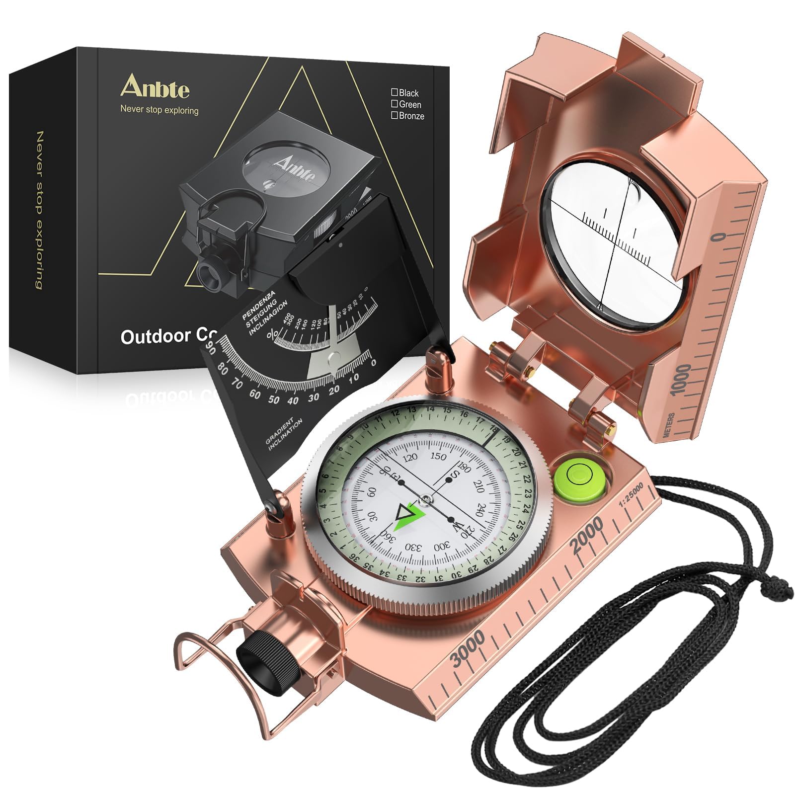 anbte hiking compass, ip65 waterproof metal compass with sighting clinometer, compass hiking survival with carry bag multifunctional compass for camping hunting hiking navigation, purple copper
