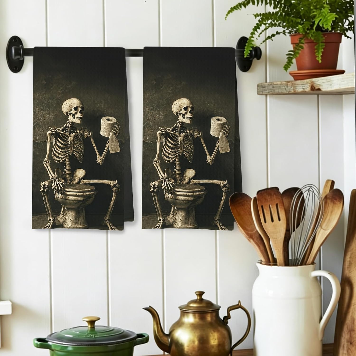 Gothic Skeleton Bathroom Hand Towels 16x24 Inch | Gothic Bathroom Decor Accessories,Funny Goth Skull on Toilet Decorative Hand Towels for Bath Room