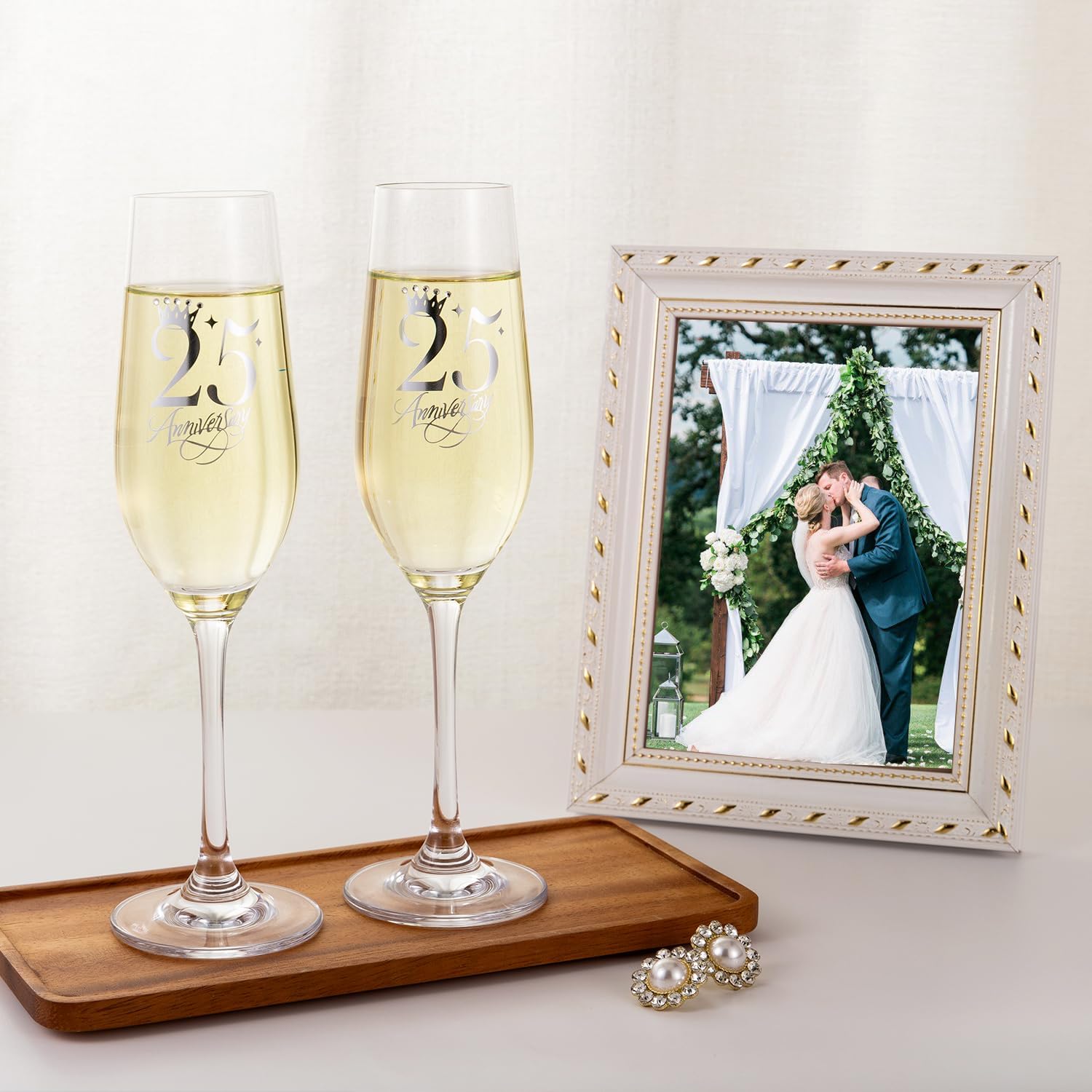 25th Wedding Anniversary Champagne Flutes Gifts, 25th Anniversary Decorations, Crystal Champagne Glasses Set of 2, Couples Anniversary Present - Image 5