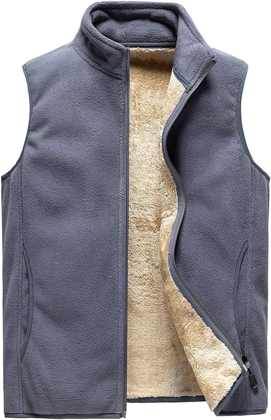 Flygo Men's Winter Warm Outdoor Sleeveless Stand Collar Zipper Fleece Lined Vest Outwear