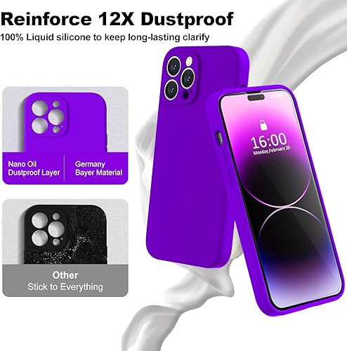 Miniatura 855 de BossKiss Funda compatible con iPhone 14 Pro, silicona mejorada [protección de cámara] [2 protectores de pantalla 9H], forro interior de microfibra