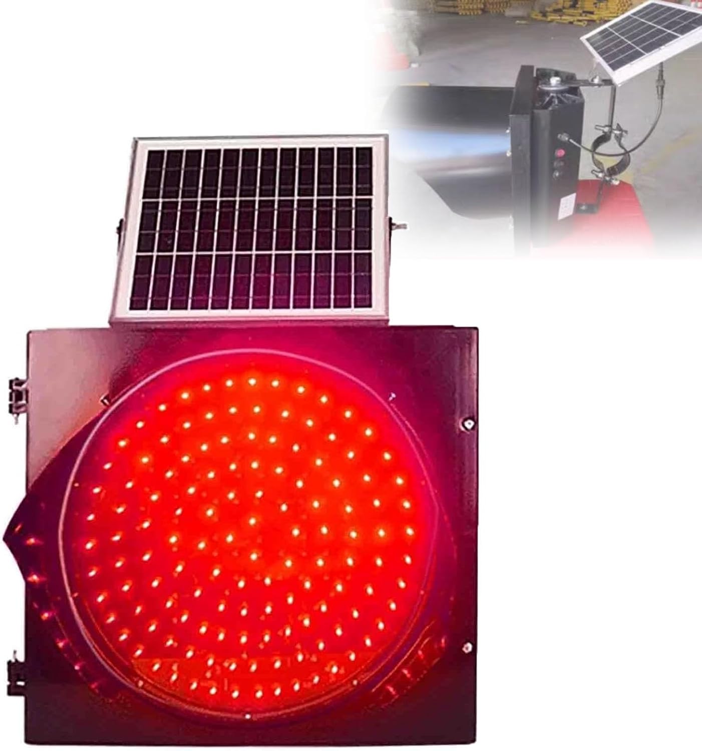 Solar Traffic Signals Signs Lights, LED Warning Light with Solar Panel, Red/Yellow Flashing Light, Outdoor Waterproof Road Safety Emergency Lamp for Intersections, Curves, Bridges(Red,400)