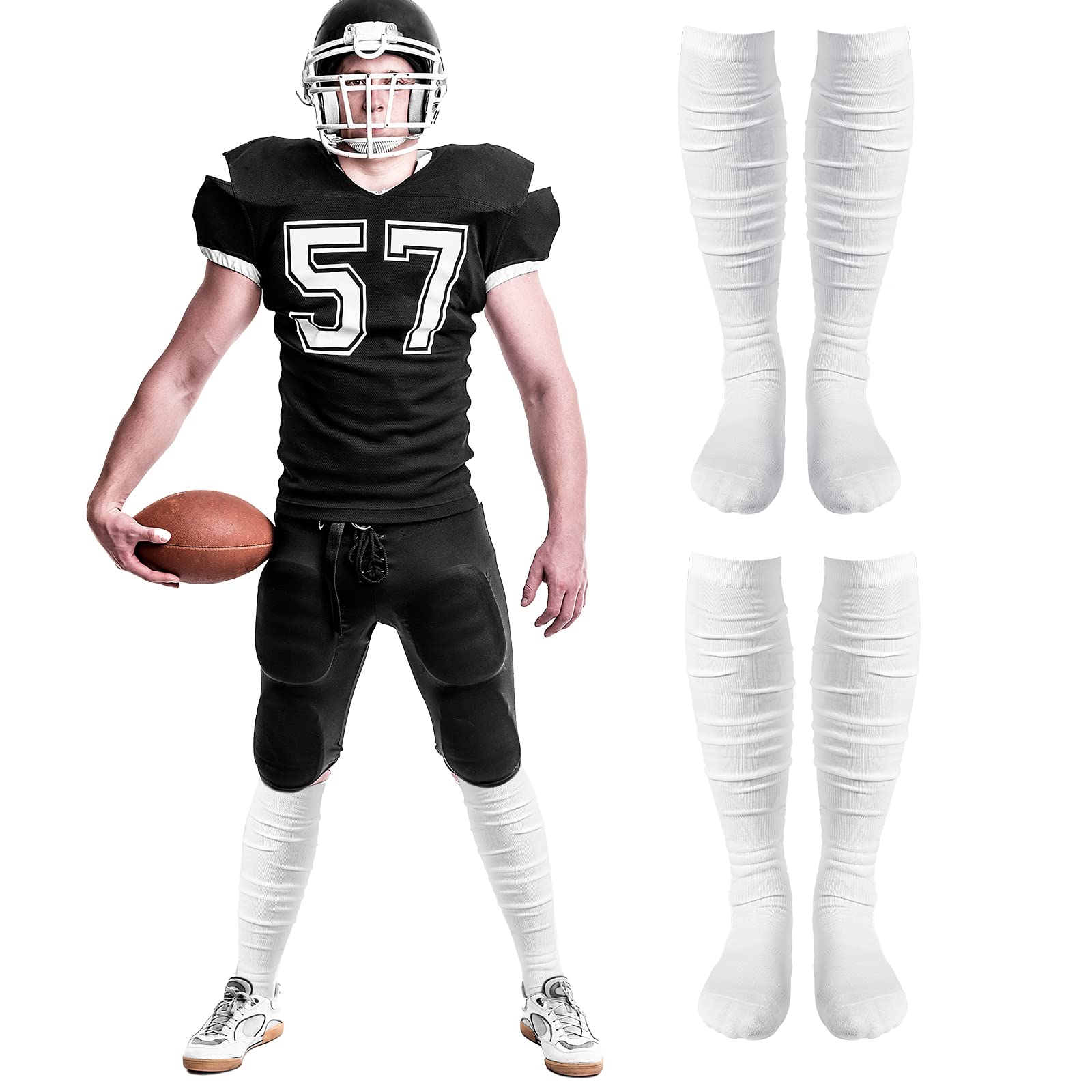 Chuarry Scrunch - Calcetines de fútbol antideslizantes para hombre, calcetines de fútbol extralargos, calcetines de fútbol por encima de la rodilla, atléticos (blanco, 4 pares), Blanco, talla única