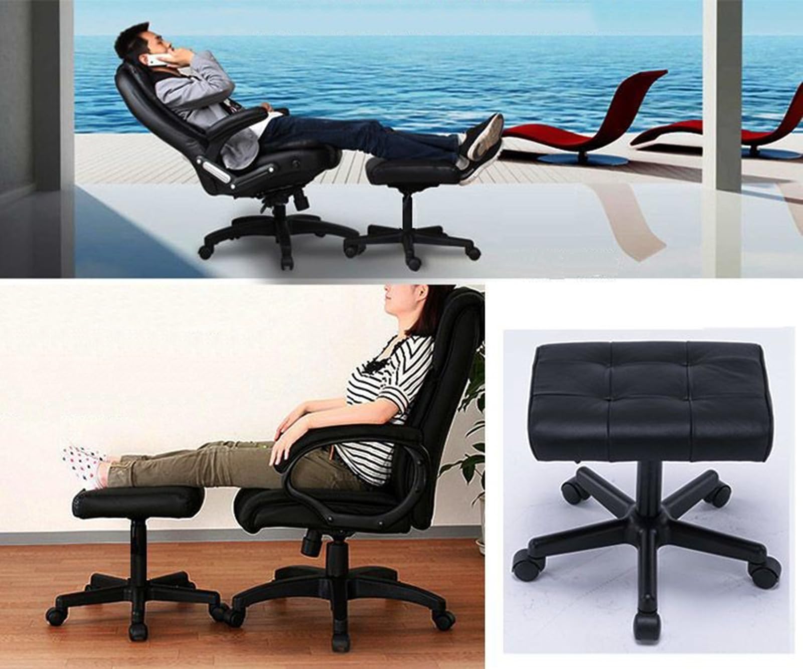 Reposapiés Ajustable en Altura para Debajo del Escritorio Taburete Redondo con Ruedas,Deep Coffee