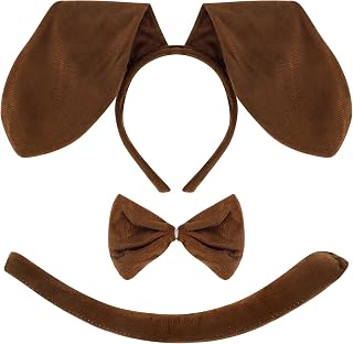 KICOSY Brown Dog Costume for Women Adult Puppy Dog Ears Headband and Tail Bowtie Halloween Dachshund Costume Adult Animal Cosplay Dress Kit Accessories
