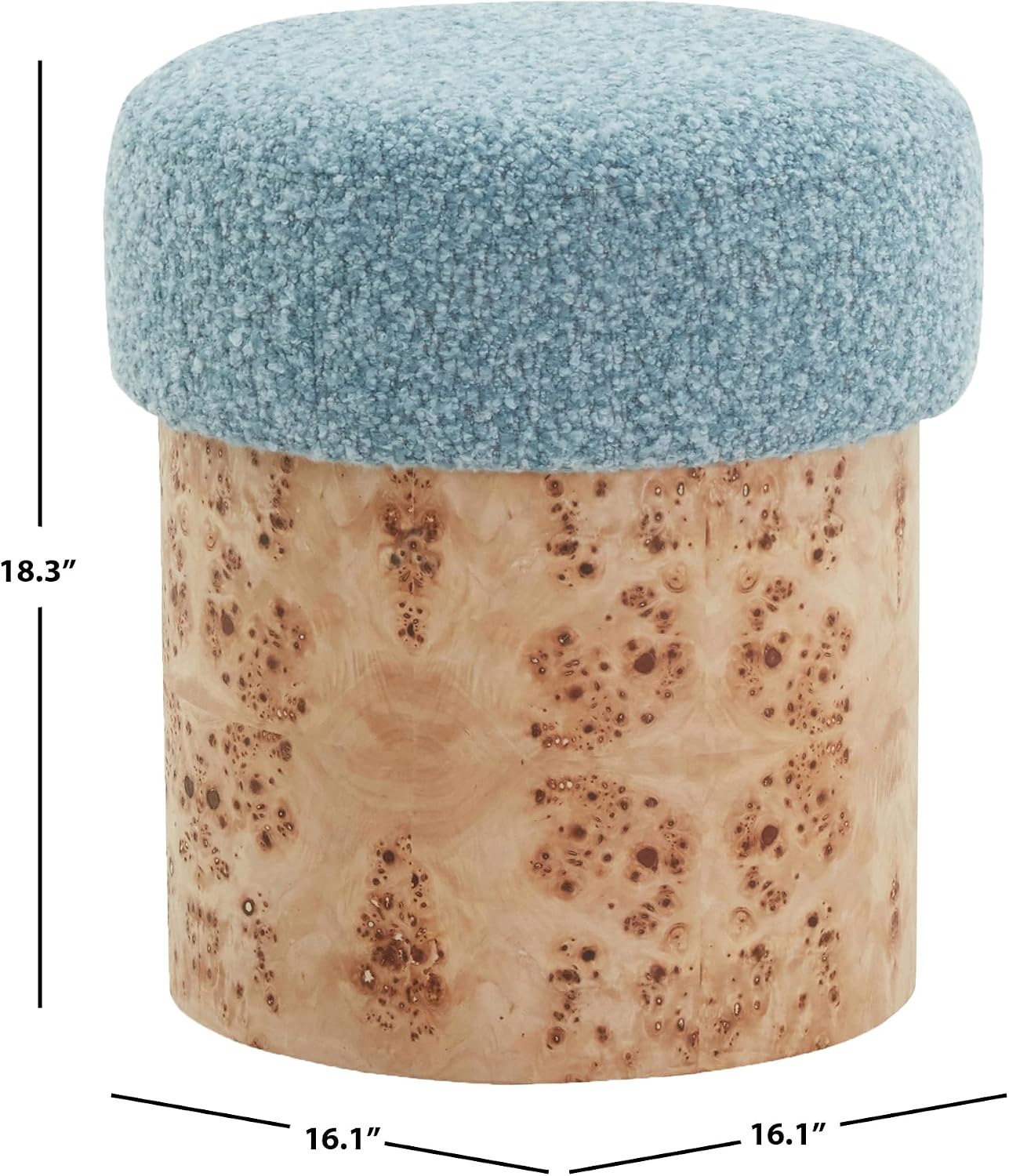 SAFAVIEH Couture Collection - Tobianna Round Blue Boucle & Burl Wood Ottoman, Modern Accent Seat, Fully Assembled (SFV5149C)