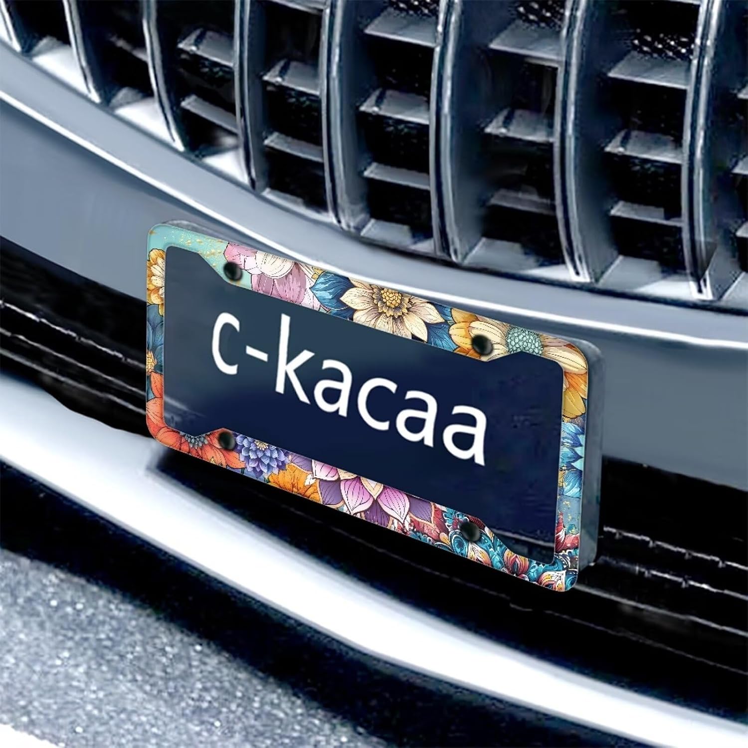 Boho Mandala Flower Car License Plate Cover Weather-Proof Auto License Plate Frame 2 Pack Metal Aluminum Car Front Rear Tag,Universal Fit All Cars