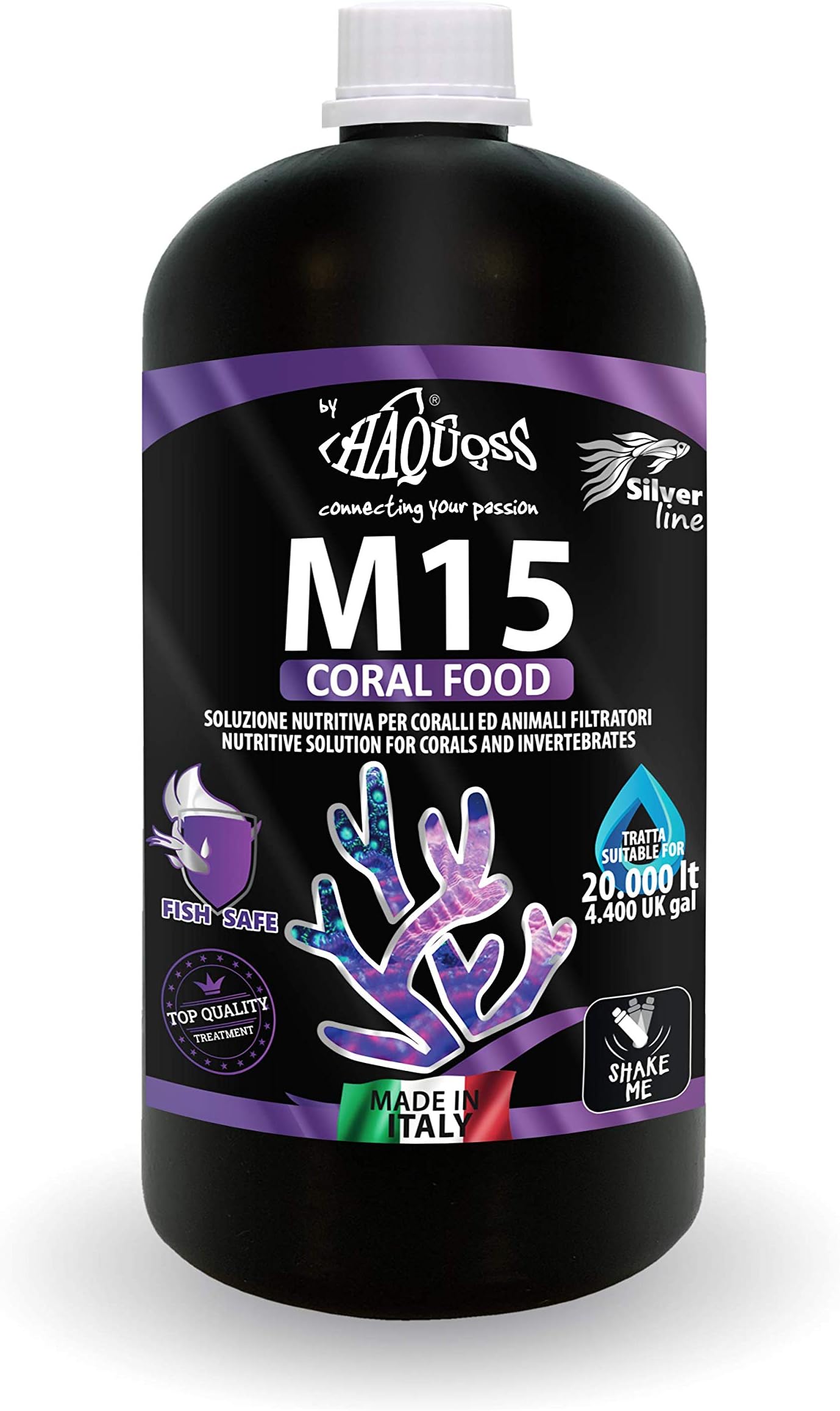 Haquoss M15 Coral Food Liquid Complete Supplement for Corals and Invertebrates in Reef Aquarium 1 Litre