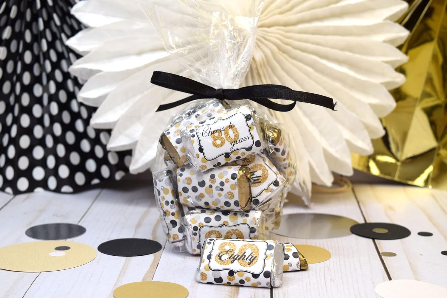 Amanda Creation 80th Birthday Candy Wrappers, 80th Birthday Candy Bar Wrappers, 45 Full-Cover 1.4 x 2.6 Inch Labels for Mini Bars, Hides Original Wrapper Edges, Party Favors & Goodie Bags image 2