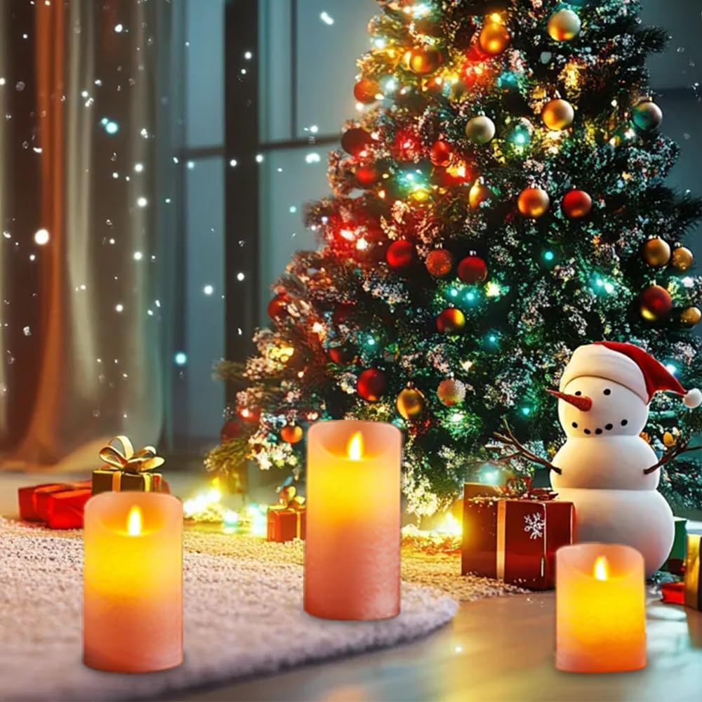 Flickering Pink Flameless Candles with Battery Operated and Remote Control,Velas Artificiales para Decoracion Candels, Realistic LED Candles with Timer, Real Wax Pillar Candles for Wedding Home