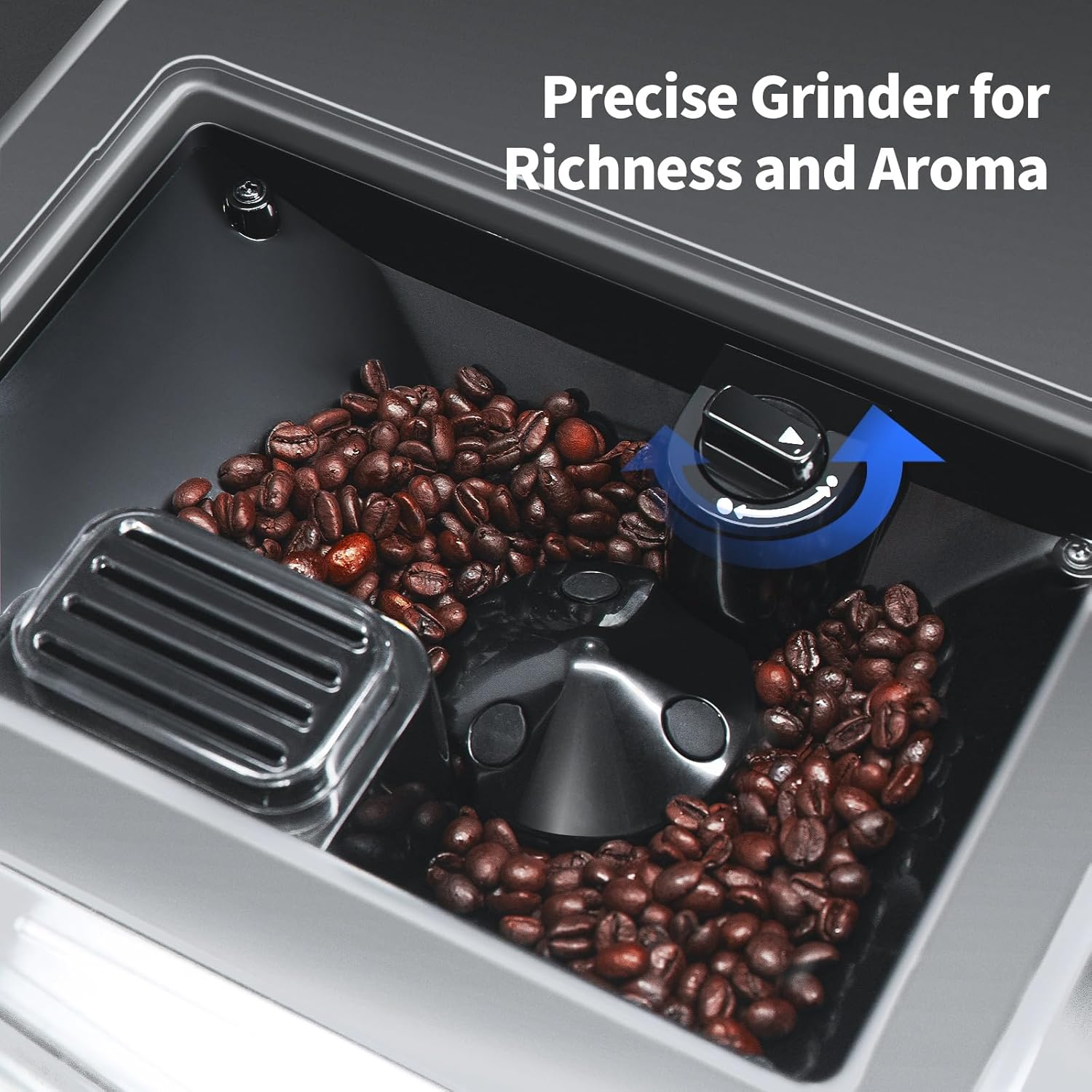 Automatic Espresso Machine with Grinder and Milk Frother - Super Expresso Coffee Machines with 7 One-Touch Coffee Recipes for Latte, Cappuccino, Americano, Iced and Hot Coffee (Grey)