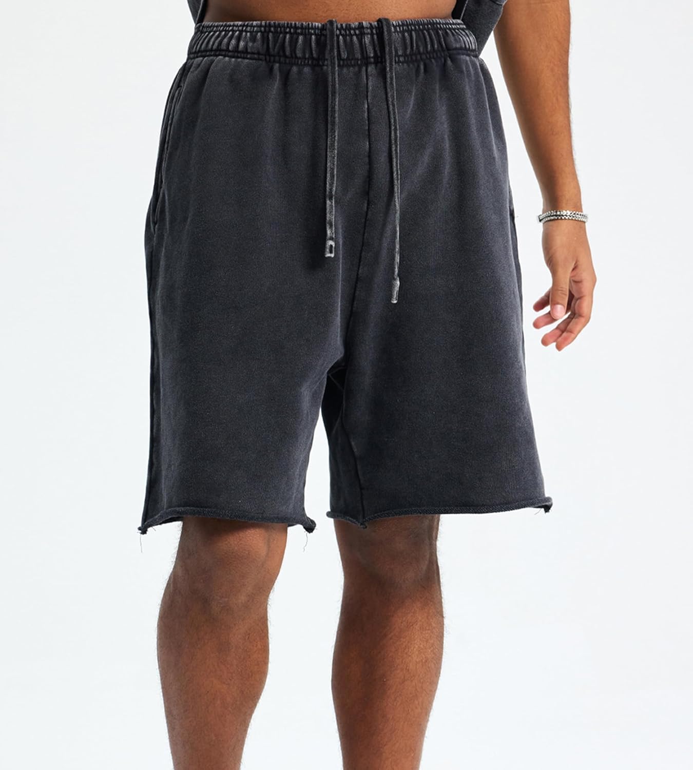 Colorful world Mens Shorts Athletic Vintage Short Acid Washed Shorts Cotton Heavyweight Elastic Waist Streetwear Sweatpants - Image 5