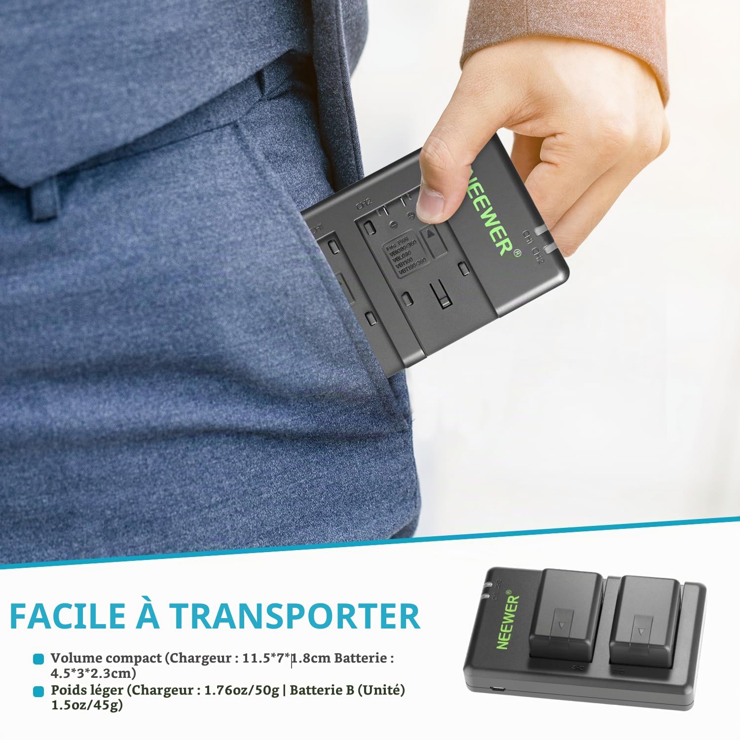Neewer VW-VBT190 Batterie (Lot de 2/1950mAh) avec Chargeur Double USB Compatible avec Panasonic HC-V110 V130 V160 V180 HC-V201 V210 V250 HC-V380 HC-V510 V520 V550 HC-V710 V720 V750 V770 HC-VX870