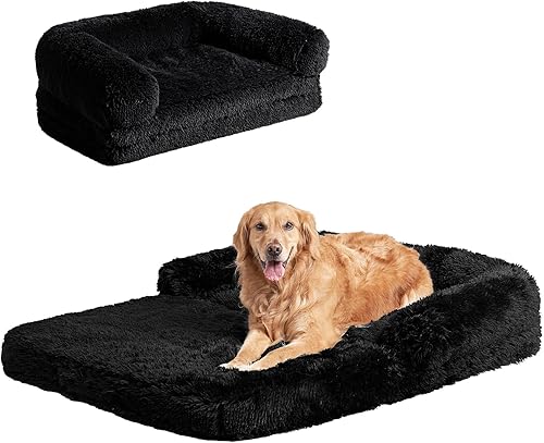EHEYCIGA Cama plegable XXL para perros de tamaño grande, sofá cama mullida de piel sintética de 54 x 38 x 7.5 pulgadas, cama grande ortopédica