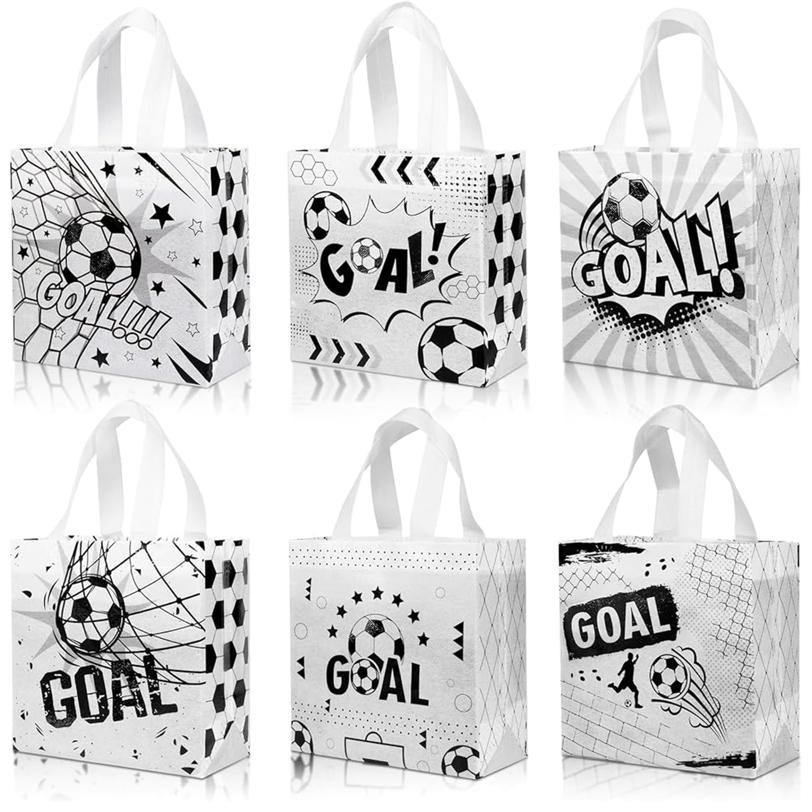 Tapufitil 6-pack Football Favour Bags with Handles for Sweets and Small Gifts Reusable Fabric Bags for Children’s Parties and Sporting Events