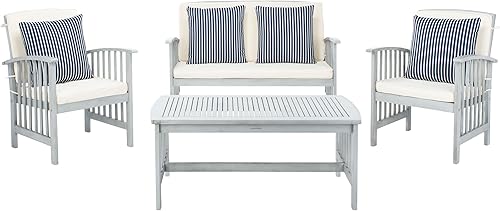 Safavieh - Rocklin - Juego de 4 piezas para patio y exteriores (almohadas incluidas), colores gris y beige PAT7007H