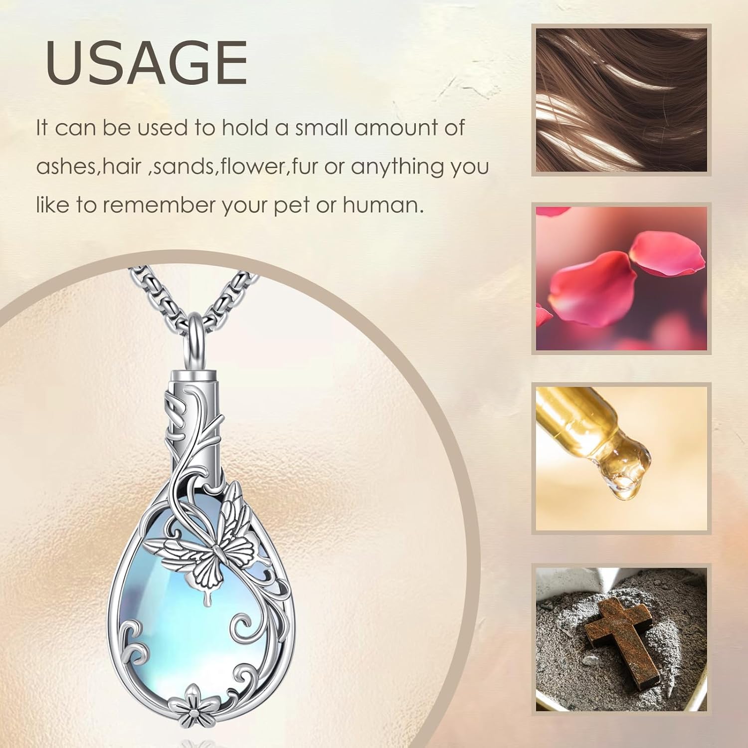 ONEFINITY Moonstone Urn Necklace for Ashes 925 Sterling Silver Butterfly/Sobriety AA Pendant Necklace Cremation Memorial Keepsake Jewelry Gifts for ashes of loved one for Women - Image 3
