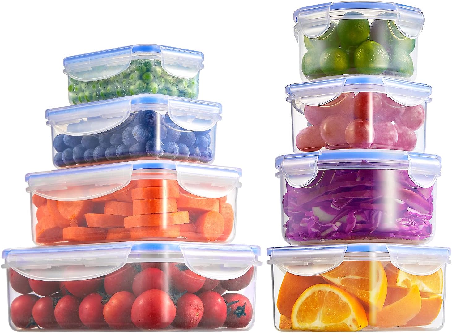 Food Containers, Lunch Box, 8 Pieces Plastic Airtight Food Storage Containers, with Lids, Leak Proof, Microwave and Freezer Safe, BPA Free Food Containers(8 Containers and 8 Lids)