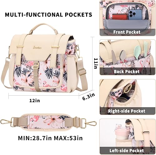 Miniatura 10 de Bolsa de almuerzo para mujer, lonchera aislada para adultos, bolsas de almuerzo para mujer, bolsa de almuerzo grande con correa para el hombro,